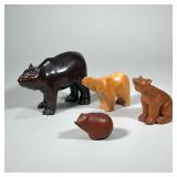 (4pc) CARVED WOOD BEARS | Lot of 4 carved wood bears. - h. 7 x w. 4 x l. 10 in (largest)