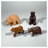(4pc) CARVED WOOD BEAR FIGURES | Lot of 4 carved wood brown bears including bear marked “Hawaii” - h