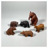 (6pc) WOOD BEAR FIGURINES | Carved wood bear figurines including 1 artist signed “J. Pinal” - h. 5.5