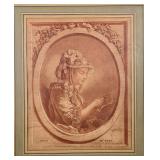 ANTIQUE FRENCH PRINT IN FRAME | Showing portrait of woman reading a paper, Dedie a Me. Huet, J. B. H
