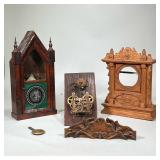 (3pc) CLOCK CASES & PARTS | Including: E. Pluribus Unum decorated clock case, carved wood clock case
