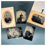 (5pc) TIN TYPE PHOTOGRAPHS | Antique tin types including: a couple in an automobile, inscribed "Cone