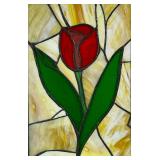 ROSE STAINED GLASS PANEL | Showing a red rose on a slag glass ground - h. 17.25 x w. 11.25 in