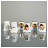 (6pc) PORCELAIN THIMBLES | Including a set of four geisha-decorated thimbles with gilt tops and two 