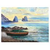 OIL SEASCAPE | Seascape with boat. Oil on artist