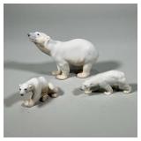(3pc) B&G DENMARK POLAR BEARS | Lot of 3 glazed ceramic polar bear figurines by B&G Denmark, marked 