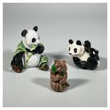 (3pc) PANDA BEAR FIGURINES | Lot of 3 ceramic panda bear figurines including: Hallohaza Hungary figu