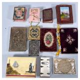 (12pc) MIXED NEEDLEBOOKS & PINCUSHIONS | Mixed lot of brass & mixed metal, carved bone, and other ne