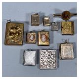 (10pc) MINIATURE BOOK LOCKETS | Miniature book-form lockets with picture frames inside. - w. 1.25 x 