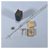 (5pc) MINIATURE RELIGIOUS BOOK BOXES | Including: small book box with mother of pearl front with inl