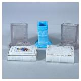 (5pc) GLASS & CERAMIC BOOK-FORM VASES | Including: 3 book-form glass vases and 1 milk glass and 1 ce