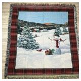 NEEDLEPOINT BLANKET | Wintry Christmas themed needlepoint blanket with snowman and cardinal bird. - 
