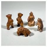 (5pc) CARVED STANDING BEARS | Lot of 5 carved wood bear figurines in standing & seated positions. - 