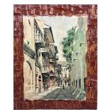 DON DAVEY PRINTED PLAQUE | Don Davey New Orleans print collaged on a folk art wood frame. - h. 13.5 
