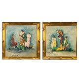 (2pc) PAIR CLOWN PAINTINGS | Each signed and dated, in gilt frames.
