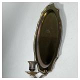 BRASS WALL SCONCE | Single arm candlestick holder wall sconce, marked "Made in India" on back. - h. 