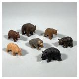 (7pc) SMALL CARVED BEARS | Mixed lot of small carved wood black & brown bear figures. - h. 2 x w. 1.
