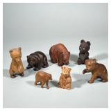 (7pc) MIXED CARVED WOOD BEARS | Mixed lot of wood carved bears - h. 5 x w. 3 x l. 6 in