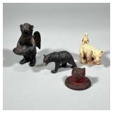 MIXED BEARS | Including: painted metal bear head paperweight, bronzed angel bear figure, resin bear 