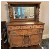 Buffet Sideboard Server | Late 19th-century mirrored (likely oak) buffet sideboard server featuring 