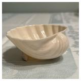 Belleek Shell Trinket Dish | Vintage Belleek glazed ceramic footed shell-shaped trinket dish. - h. 1