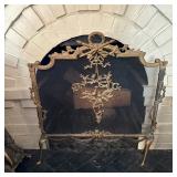 Louis XVI Style Fireplace Screen | Antique Louis XVI style brass or bronze fireplace screen featurin