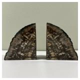 (2pc) Arizona Petrified Wood Bookends | Pair of organic material bookends with plaque detailing thei