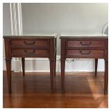 (2pc) Heritage Side Tables | Pair of Heritage rectangular top side tables with glass tops (both have