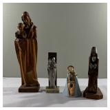 (4pc) Figurines - Religious Figures | Assortment of hand-carved wood religious figurines including M