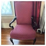 Gooseneck Style Armchair | Vintage mahogany gooseneck style armchair with red upholstery. - h. 42 x 