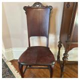 High-Back Carved Chair | Antique oak hall chair/side chair with cut-out back and carved details. - h