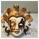 Italian Jester/Musician Mask | Venetian hand-painted ceramic masquerade mask featuring sheet music, 