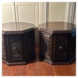 (2pc) Mid-Century Octagon Side Tables | Pair of mid-century modern octagon-shaped top side tables wi