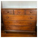Wide Dresser with Six Drawers | Vintage wide wooden dresser with six drawers, three large and three 