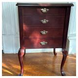 Four-Drawer Jewelry Table | Vintage Queen Anne style cherry colored jewelry table with four drawers 