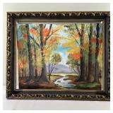 Painting - Landscape "Fall Foliage" | Framed landscape painting featuring trees in the woods lush wi