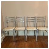 (4pc) Chrome Dining Chairs | Set of chrome framed dining chairs with plastic woven seats. Seat heigh