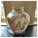 Chinoiserie Vase | Vintage hand-painted enameled chinoiserie vase featuring pheasant birds; includes