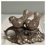 (5pc) Lovebirds Salt & Pepper Shaker | Vintage pewter or silver plate "Lovebirds" salt & pepper shak