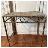 Bamboo-Inspired Side Table | Metal side table featuring a bamboo-inspired frame and tabletop. - h. 2