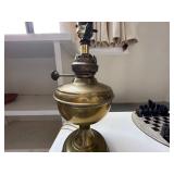 Brass Kerosene Oil Table Lamp | Vintage brass base kerosene oil lamp, turned Electric. - h. 5.5 x l.