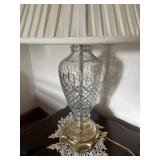 (2pc) Crystal Base Table Lamps | Pair of crystal base table lamps with pleated shades.