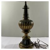 Stiffel Brass Table Lamp | Vintage Hollywood Regency style brass table lamp with lampshade. - h. 35 