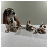 (3pc) Figurines - Basset Hounds | Vintage hand-painted ceramic basset hound dog and puppies figurine