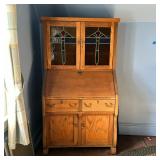 Hutch/Cabinet/Desk with Stained Glass | Hand-crafted (by a family member of the estate) hutch/cabine
