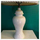 White Porcelain Table Lamp | White ceramic porcelain base lamp with pleated lampshade. - h. 31 in