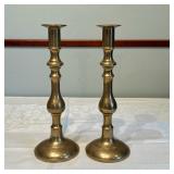 (2pc) Brass Candlestick Holders | Tall brass candlestick holders for taper candles. - h. 12 in