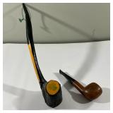 (2pc) Tobacco Pipe & Pipe Decor | Pair of vintage tobacco pipes; One is an actual pipe and one is a 