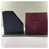 (2pc) Leather Office Supplies | Executive desk organizers/paper filing systems in leather finish. - 