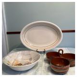 (3pc) Crate & Barrel Dish & Other Platters | Crate & Barrel three-compartment serving dish with hand